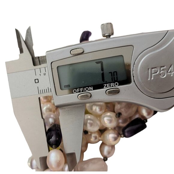 Pearl, Quartz Amethyst Knotted Strand Necklace 60" Long, K129 - Picture 7 of 9